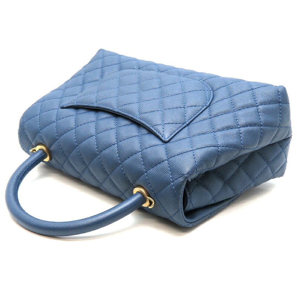 CHANEL Coco Handle 29 Women's Handbag A92991 Caviar Skin Blue × - Picture 4 of 10